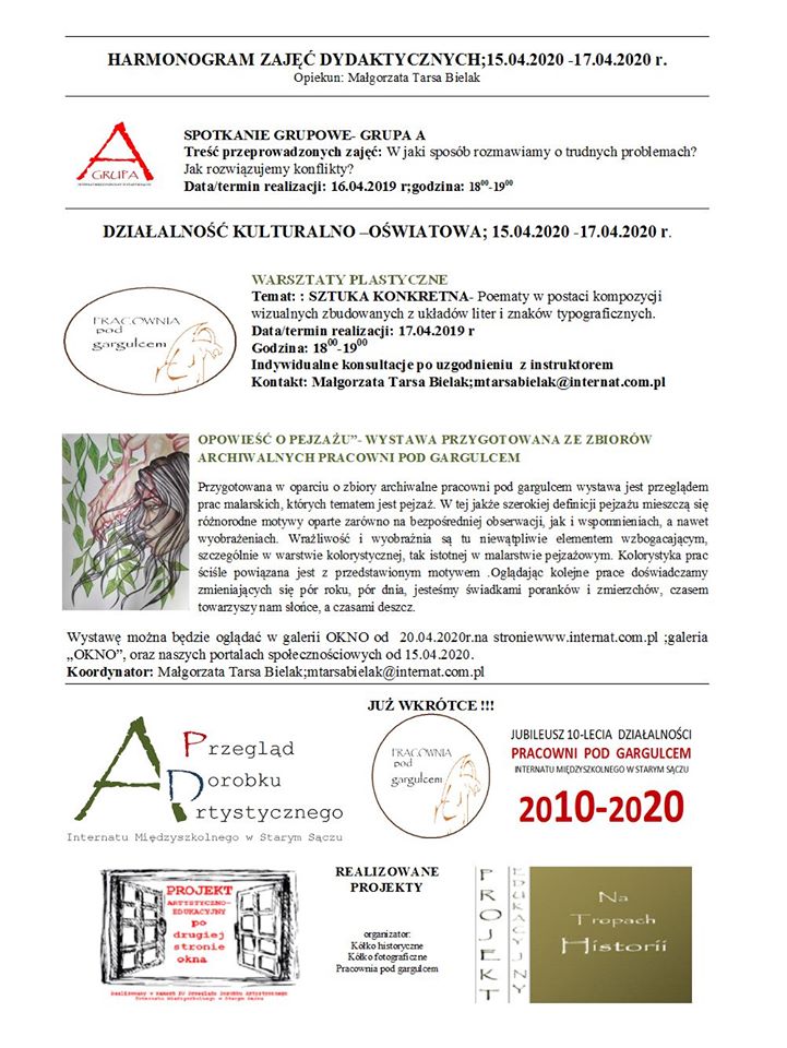 HARMONOGRAM ZAJĘĆ M. TARSA-BIELAK #zostanwdomu