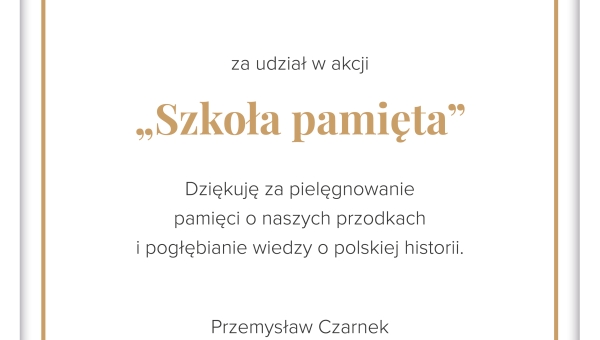 Pamiątkowy dyplom - Szkoła Pamięta 2022
