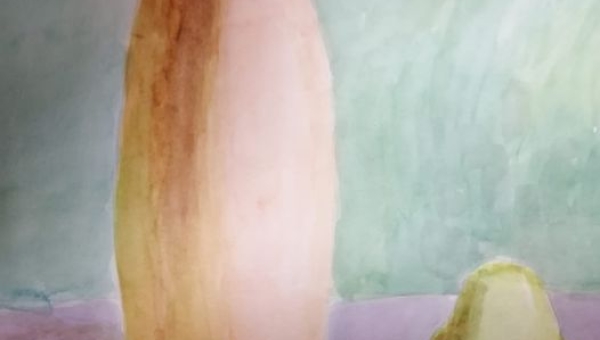 Yana Olinyk, martwa natura z gruszką, tempera